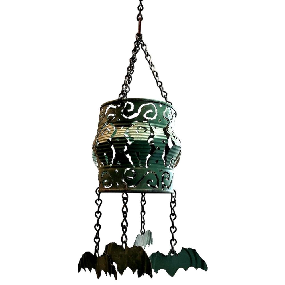 Vintage Hanging Candle Holder Unique SouthWest Design Hand Made from Tin Can Bat